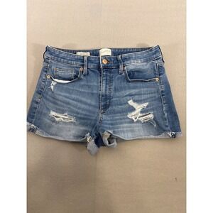 Universal Thread High Rise Midi Denim Shorts Distressed Medium‎ Wash Size 12/31